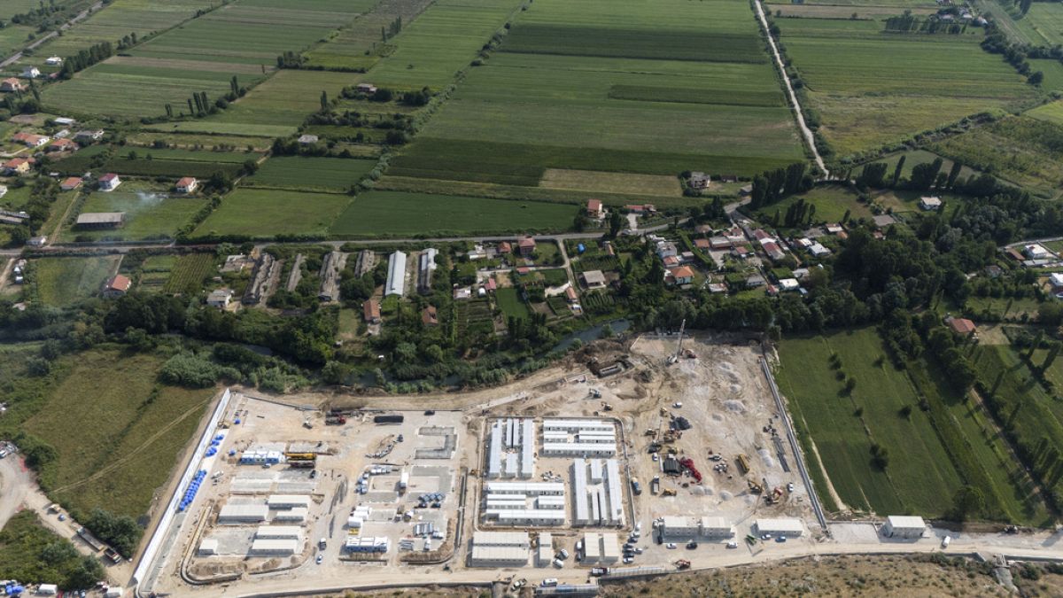 FILE - A migrant centre seen from above in Gjader, northwest Albania, Thursday, July 25, 2024.