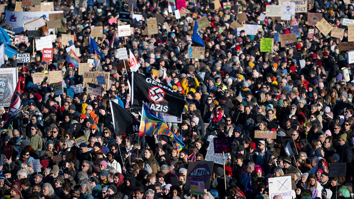 Thousands take part in a rally against right-wing extremism in Munich, 8 February, 2025