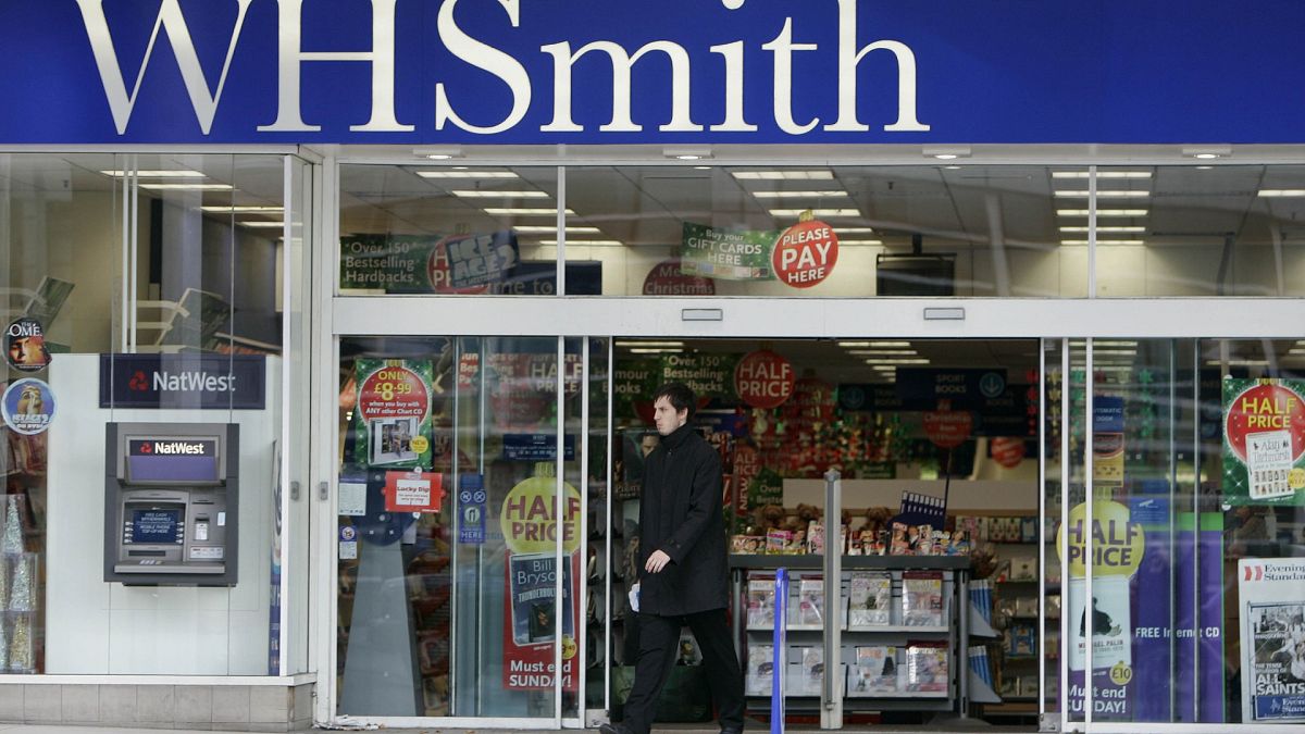 The company logo for the WH Smith retailer chain at their Holborn building in London, Monday Nov. 20, 2006.