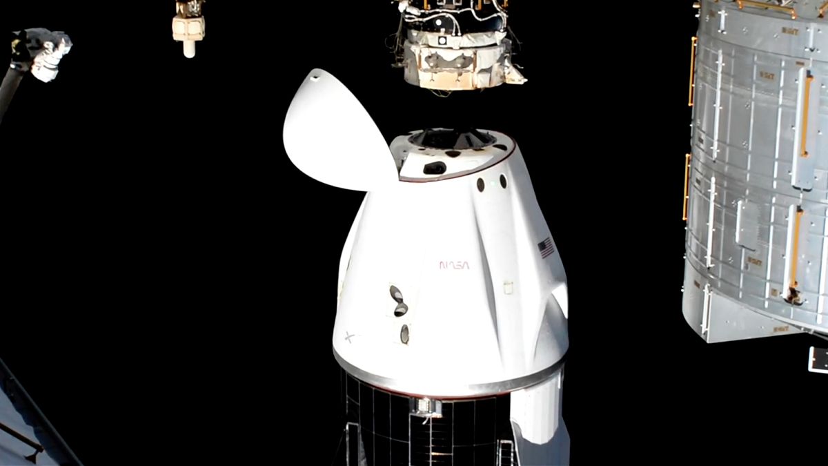 This image taken from NASA video shows the SpaceX capsule carrying NASA astronauts undocking from the International Space Station on Tuesday, March 18, 2025.