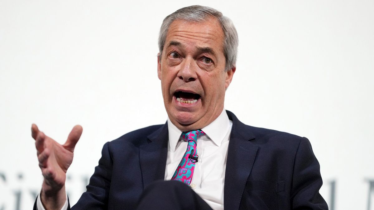 Reform UK leader Nigel Farage speaks at a conference in London on 18 February, 2025.