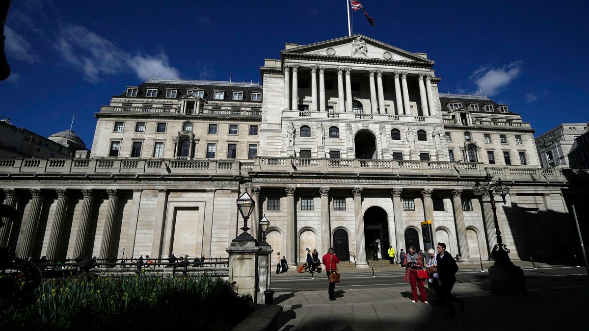 A general view of the Bank of England in the City of London, Thursday, March 17, 2022.
