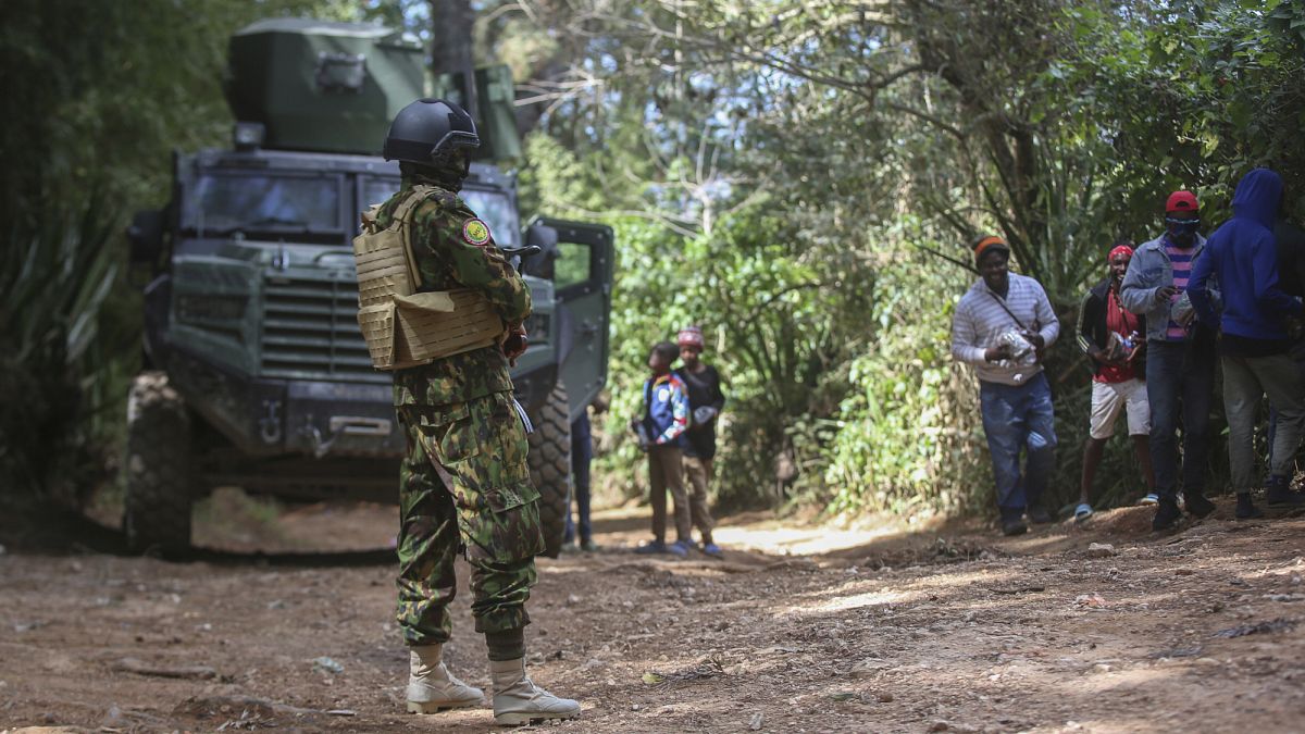 A Kenyan police officer patrols an area in the Kenscoff neighbourhood of Port-au-Prince, Haiti, on 13 February, 2025.