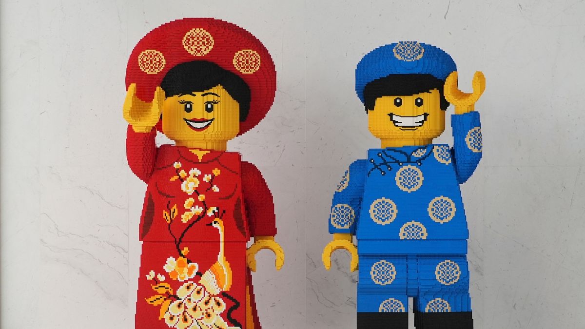 Lego characters in Vietnamese traditional costumes are displayed at Lego factory in Binh Duong.