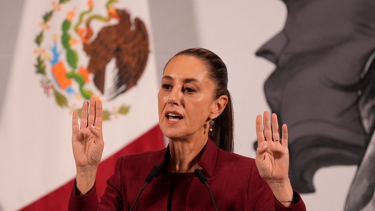 Mexican President Claudia Sheinbaum gives a morning press conference at the National Palace in Mexico City, Wednesday, April 2, 2025.
