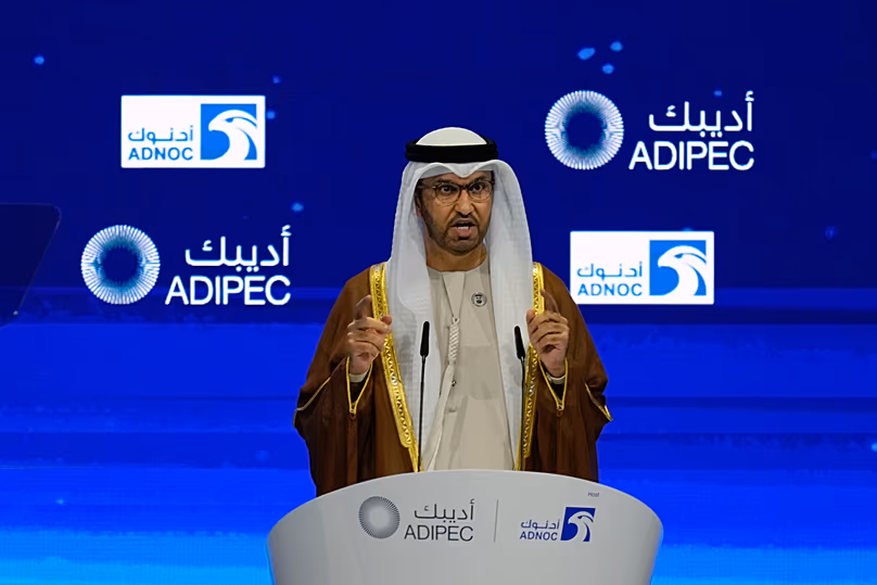 Sultan Al Jaber, Industrieminister der Vereinigten Arabischen Emirate und CEO von ADNOC, spricht auf der ADIPEC in Abu Dhabi.