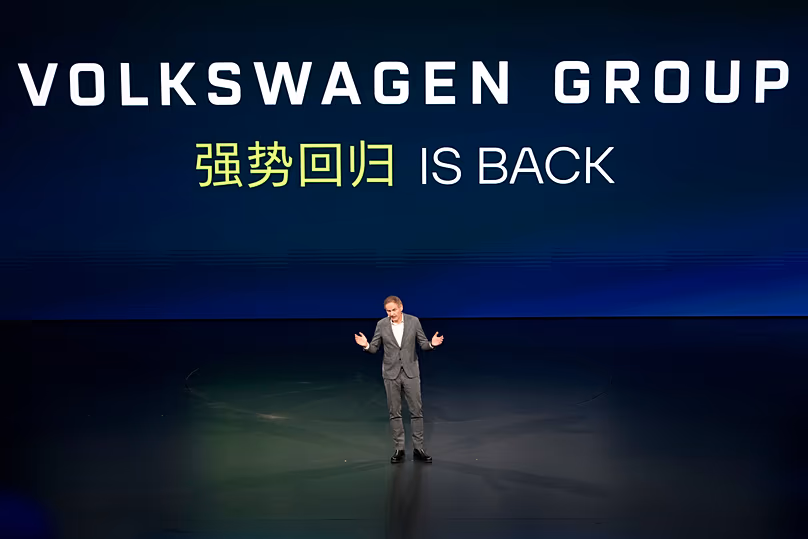 Oliver Blume, CEO des Volkswagen Konzerns, spricht während der Volkswagen Group Media Night im Vorfeld der Auto China 2026, die am 21. April 2026 in Peking stattfindet