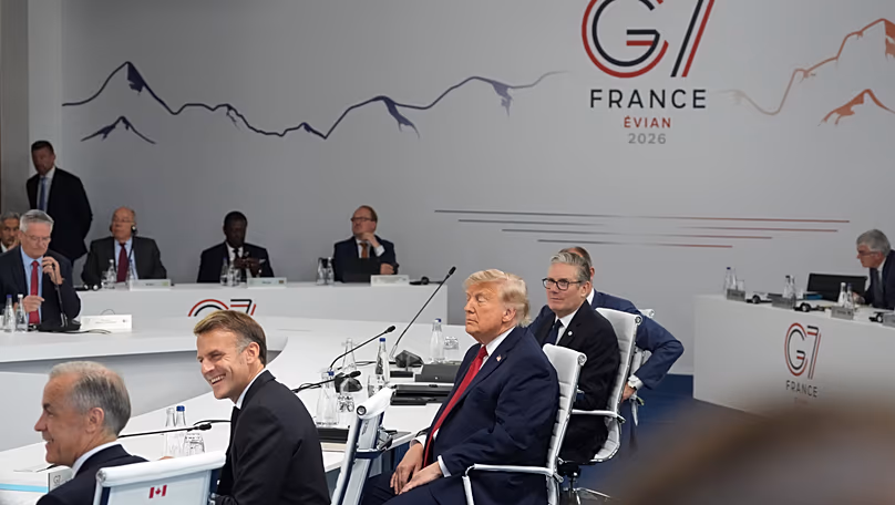 Carney, Macron, Trump und Starmer während einer Arbeitssitzung beim G7-Gipfel in Évian-les-Bains, Frankreich, 17. Juni 2026