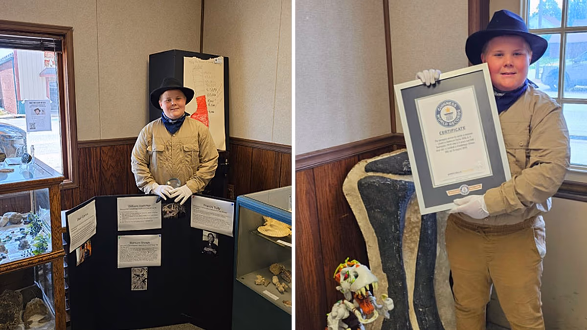 Neunjähriger Junge, der Dinosaurier liebt und von Guinness World Records als jüngster Museumskurator ausgezeichnet wurde